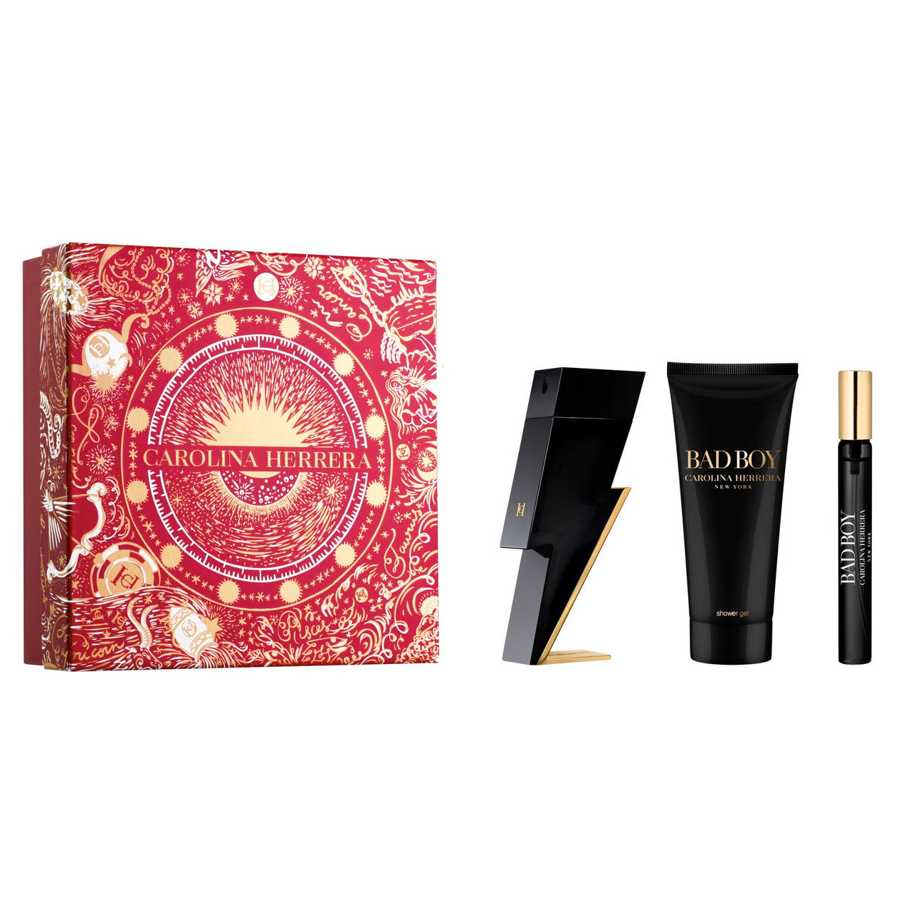 CAROLINA HERRERA BAD BOY 3 PCS SET: 3.4 EAU DE TOILETTE SPRAY + 0.33 OZ EAU DE TOILETTE SPRAY + 3.4 SHOWER GEL