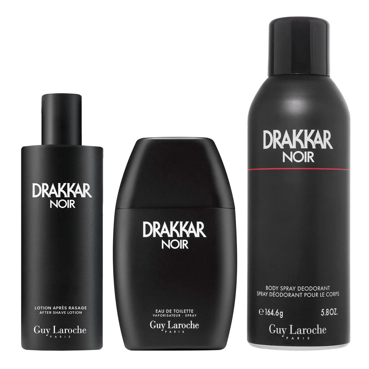 DRAKKAR NOIR 3 PCS SET FOR MEN: 3.4 EAU DE TOILETTE SPRAY + 3.3 AFTER SHAVE LOTION + 5.8 DEODORANT SPRAY
