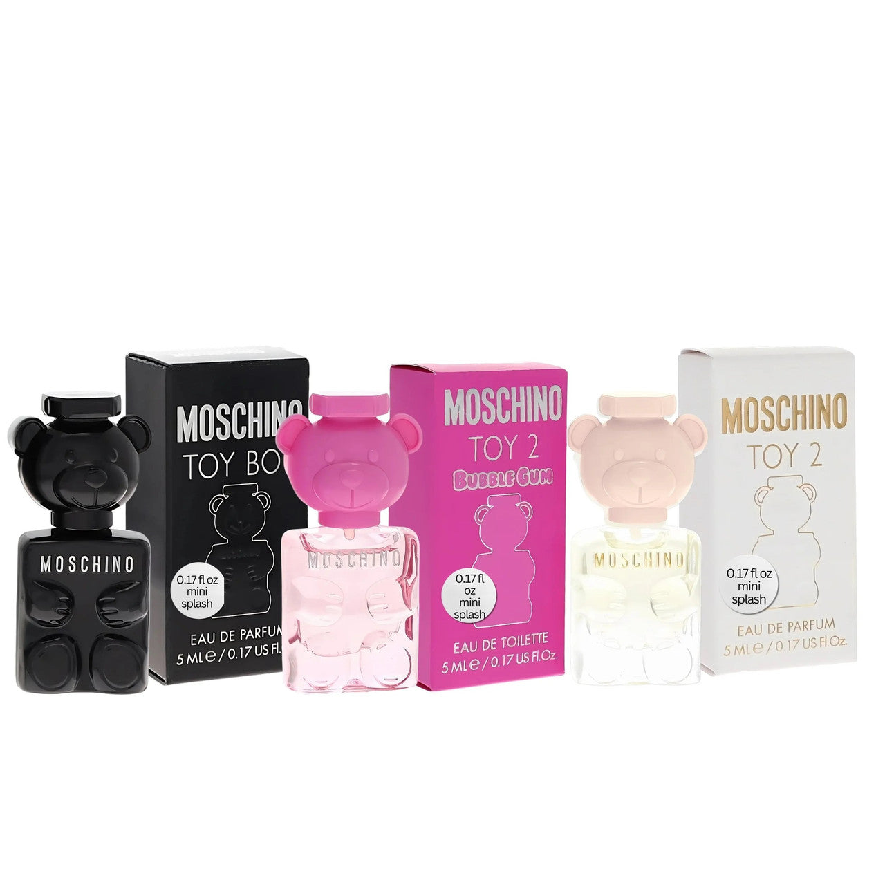 MOSCHINO 3 PCS TOY MINI SET: TOY BOY 5 ML EAU DE PARFUM + TOY 2 BUBBLE GUM 5 ML EAU DE TOILETTE + TOY 2 5 ML EAU DE PARFUM.