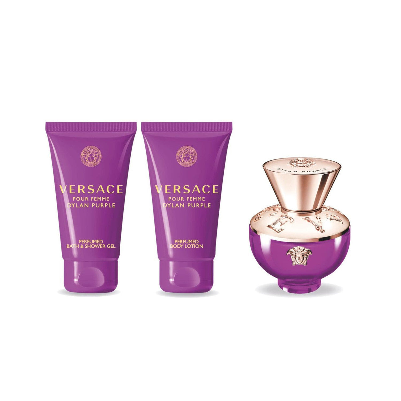 VERSACE DYLAN PURPLE 3 PCS SET: 0.17 EAU DE PARFUM + 0.8 BODY LOTION + 0.8 BATH & SHOWER GEL