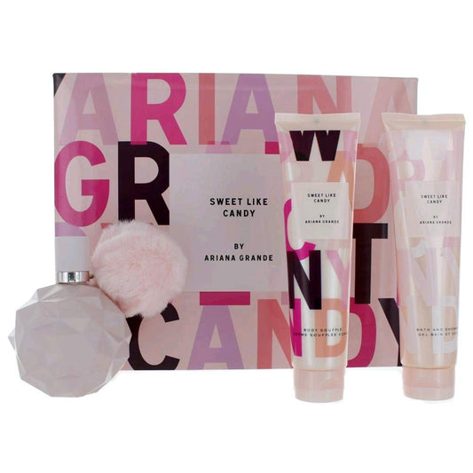 ARIANA GRANDE SWEET LIKE CANDY 3 PCS SET: 3.4 EAU DE PARFUM SPRAY + 3.4 BODY LOTION + 3.4 SHOWER GEL (WINDOW BOX)