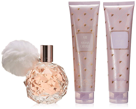 ARIANA GRANDE ARI 3 PCS SET: 3.4 EAU DE PARFUM SPRAY + 3.4 BODY LOTION + 3.4 SHOWER GEL (WINDOW BOX)