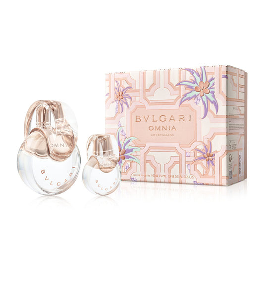 BVLGARI OMNIA CRYSTALLINE 2 PCS SET FOR WOMEN: 3.4 EAU DE TOILETTE SPRAY + 0.5 EAU DE TOILETTE SPRAY.