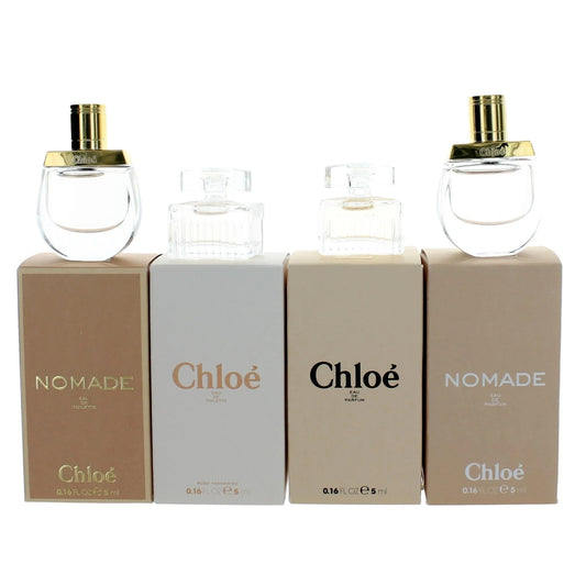 CHLOE 4 PCS SET FOR WOMEN: NOMADE 0.16 EAU DE TOILETTE MINI + ROSE TANGERINE 0.16 EAU DE TOILETTE MINI + CHLOE 0.16 EAU DE PARFUM MINI +More...