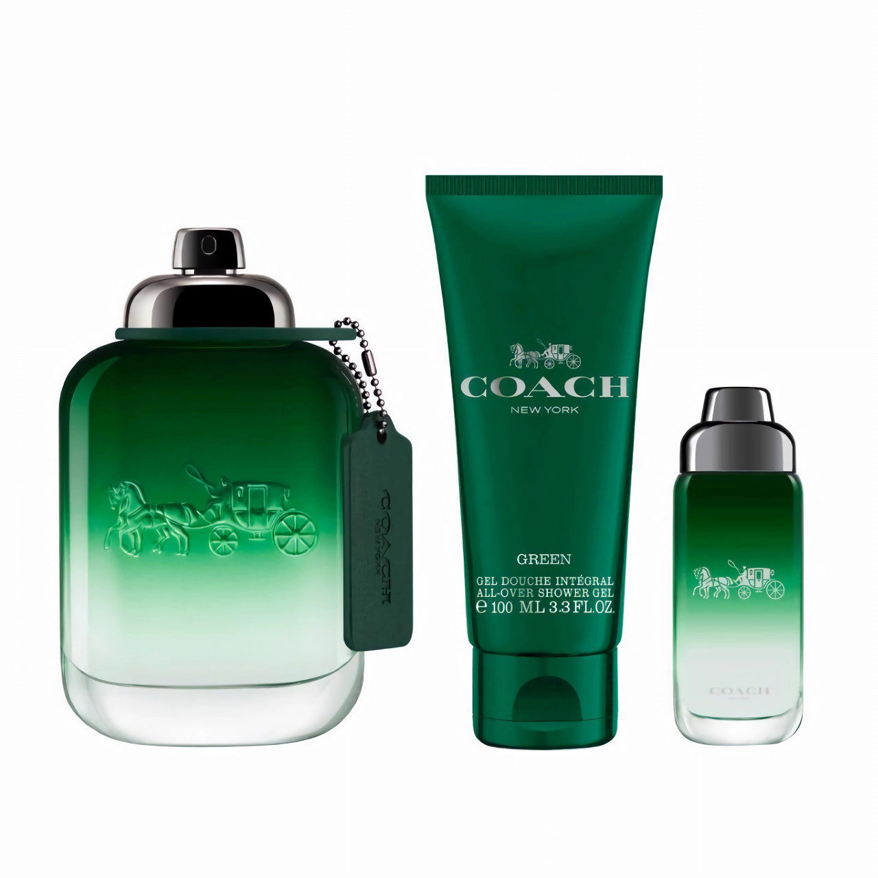 COACH GREEN 3 PCS SET FOR MEN: 3.4 EAU DE TOILETTE SPRAY + 3.4 SHOWER GEL + 0.5 EAU DE TOILETTE SPRAY