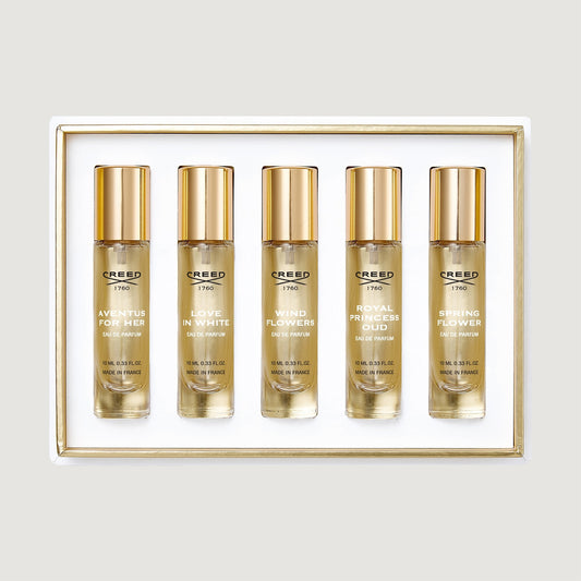 CREED 5 * 0.33 EAU DE PARFUM SPRAY SET FOR WOMEN: AVENTUS FOR HER + LOVE IN WHITE + WIND FLOWERS + ROYAL PRINCESS OUD  + SPRING FLOWER