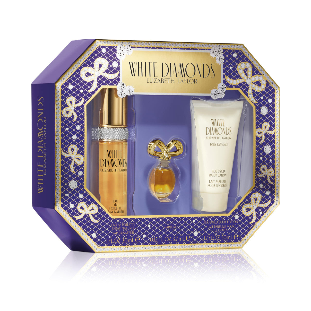 WHITE DIAMONDS 3 PCS SET FOR WOMEN: 1 OZ EAU DE TOILETTE SPRAY + 1.7 BODY LOTION + 3.7 ML PARFUM MINI