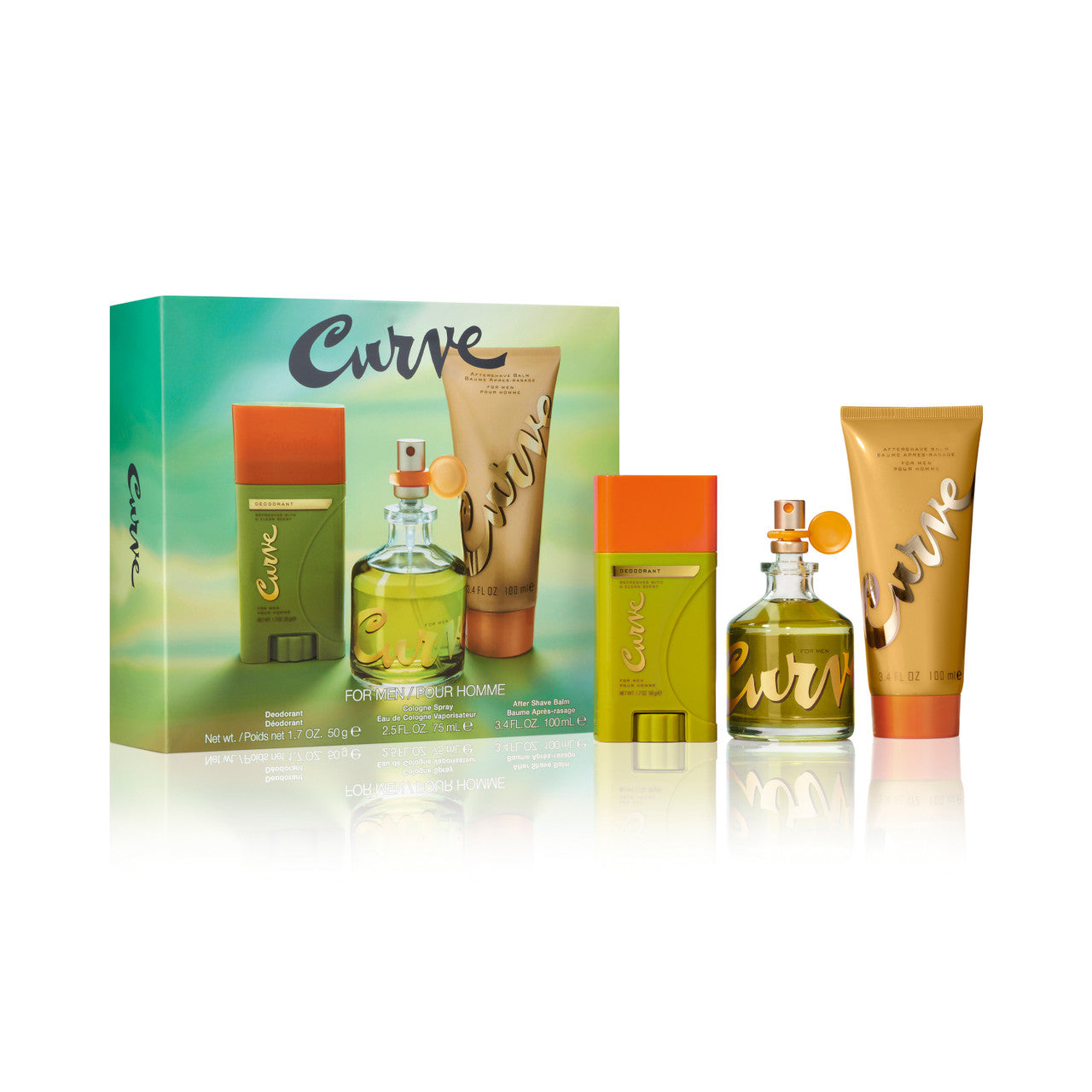 CURVE 3 PCS SET FOR MEN: 2.5 EAU DE COLOGNE SPRAY + 1.7 DEODORANT STICK + 3.4 AFTER SHAVE BALM
