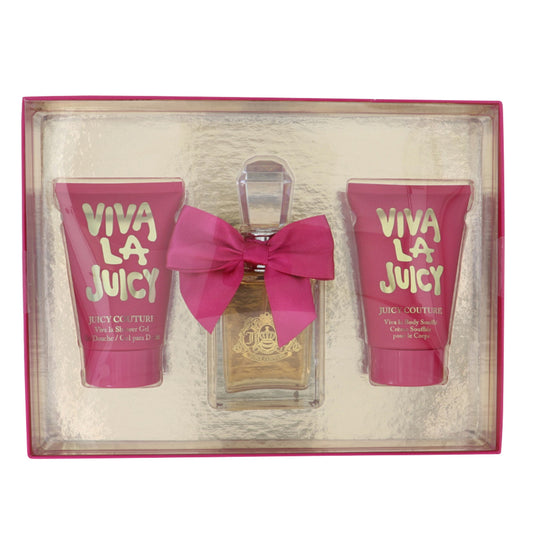 JUICY COUTURE VIVA LA JUICY 3 PCS SET FOR WOMEN: 3.4 EAU DE TOILETTE SPRAY + 4.2 SHOWER GEL + 4.2 BODY SOUFFLE