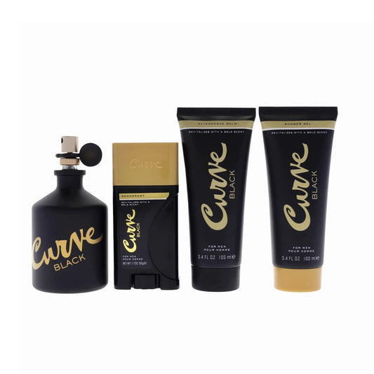 CURVE BLACK 4 PCS SET FOR MEN: 4.2 EAU DE COLOGNE SPRAY + 3.4 AFTER SHAVE BALM + 3.4 SHOWER GEL + 1.7 DEODORANT STICK