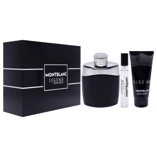 MONT BLANC LEGEND 3 PCS SET FOR MEN: 3.3 EAU DE TOILETTE SPRAY + 0.25 EAU DE TOILETTE SPRAY + 3.3 SHOWER GEL