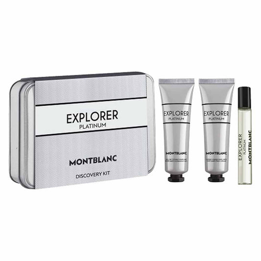 MONT BLANC EXPLORER PLATINUM 3 PCS SET FOR MEN: 0.25 EAU DE PARFUM SPRAY + 1 OZ FACE CREAM + 1 OZ CLEANSING GEL