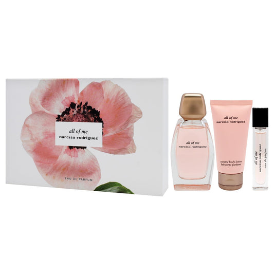NARCISO RODRIGUEZ ALL OF ME 3 PCS SET FOR WOMEN: 3 OZ EAU DE PARFUM SPRAY + 1.6 BODY LOTION + 0.34 EAU DE PARFUM SPRAY