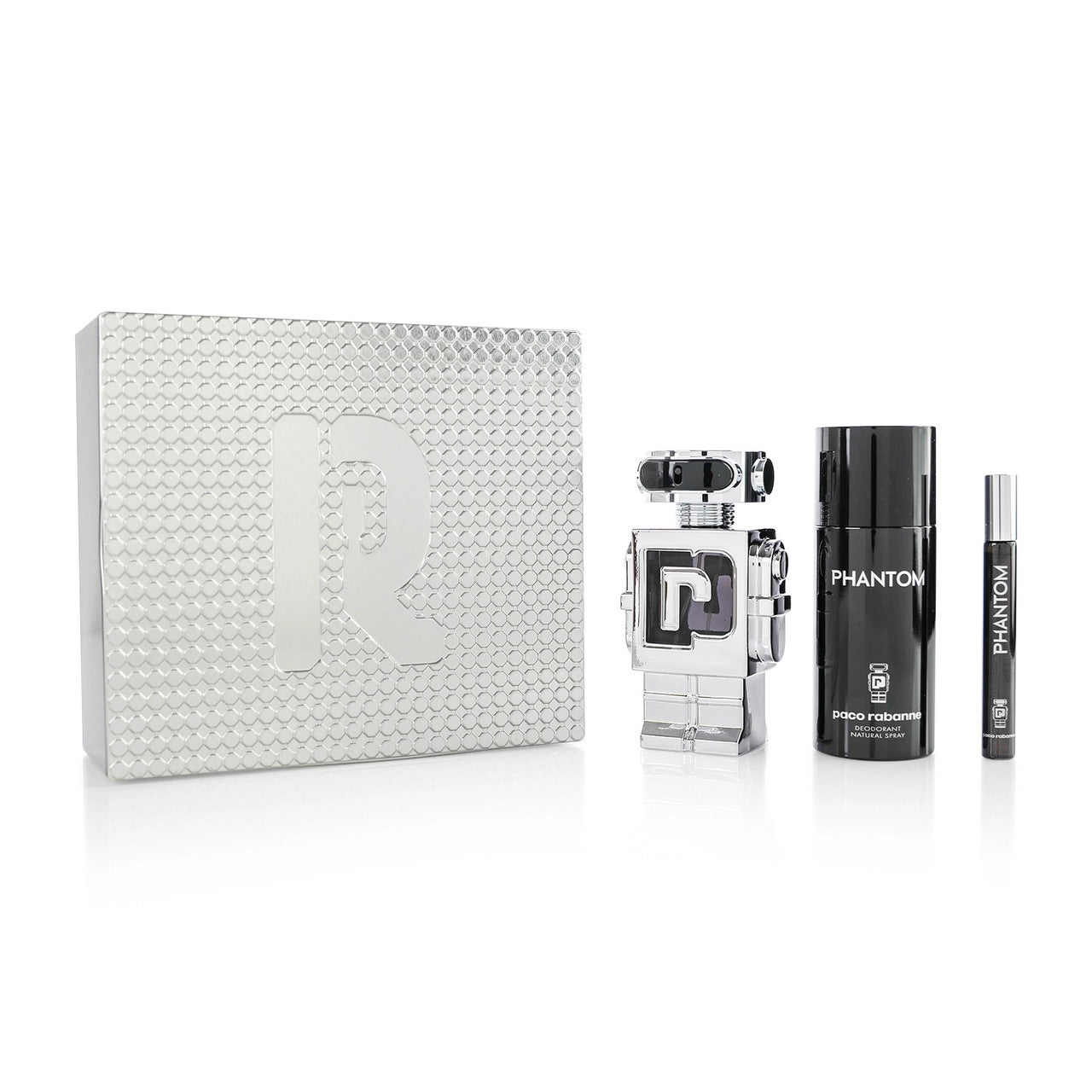 PACO RABANNE PHANTOM 3 PCS SET FOR MEN: 3.3 EAU DE TOILETTE SPRAY + 5 OZ DEODORANT SPRAY + 0.33 EAU DE TOILETTE SPRAY