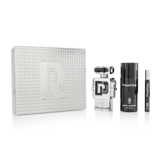 PACO RABANNE PHANTOM 3 PCS SET FOR MEN: 3.3 EAU DE TOILETTE SPRAY + 5 OZ DEODORANT SPRAY + 0.33 EAU DE TOILETTE SPRAY