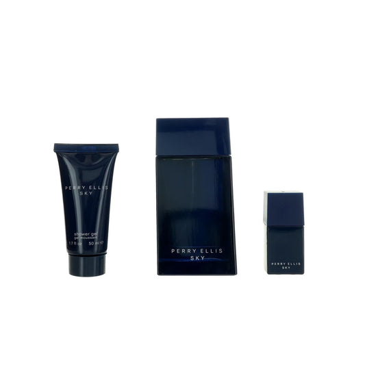 PERRY ELLIS SKY 3 PCS SET FOR MEN: 3.4 EAU DE TOILETTE SPRAY + 0.25 EAU DE TOILETTE SPRAY + 1.7 SHOWER GEL
