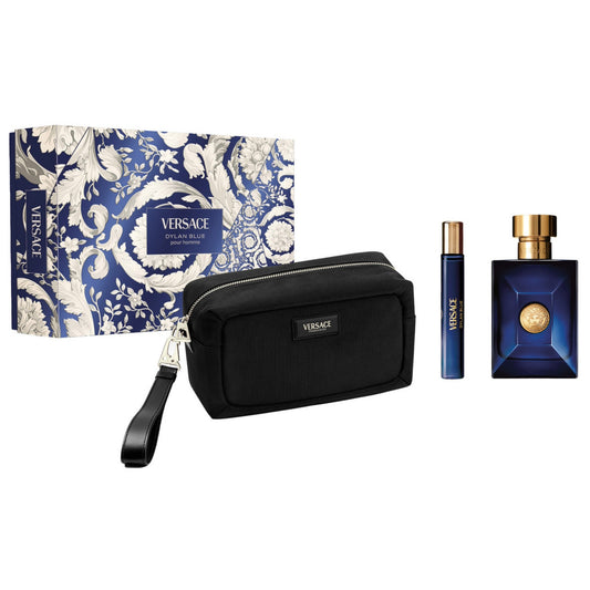 VERSACE DYLAN BLUE 3 PCS SET FOR MEN: 3.4 EAU DE TOILETTE SPRAY + 0.3 EAU DE TOILETTE SPRAY + POUCH